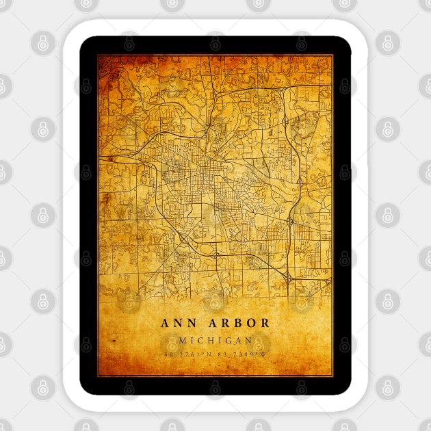 Map of Ann Arbor Sticker by theStickMan_Official